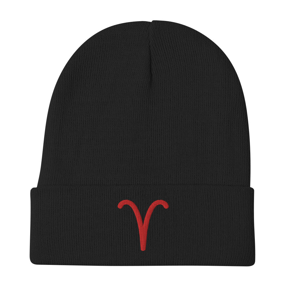 Aries in Red Embroidered Beanie