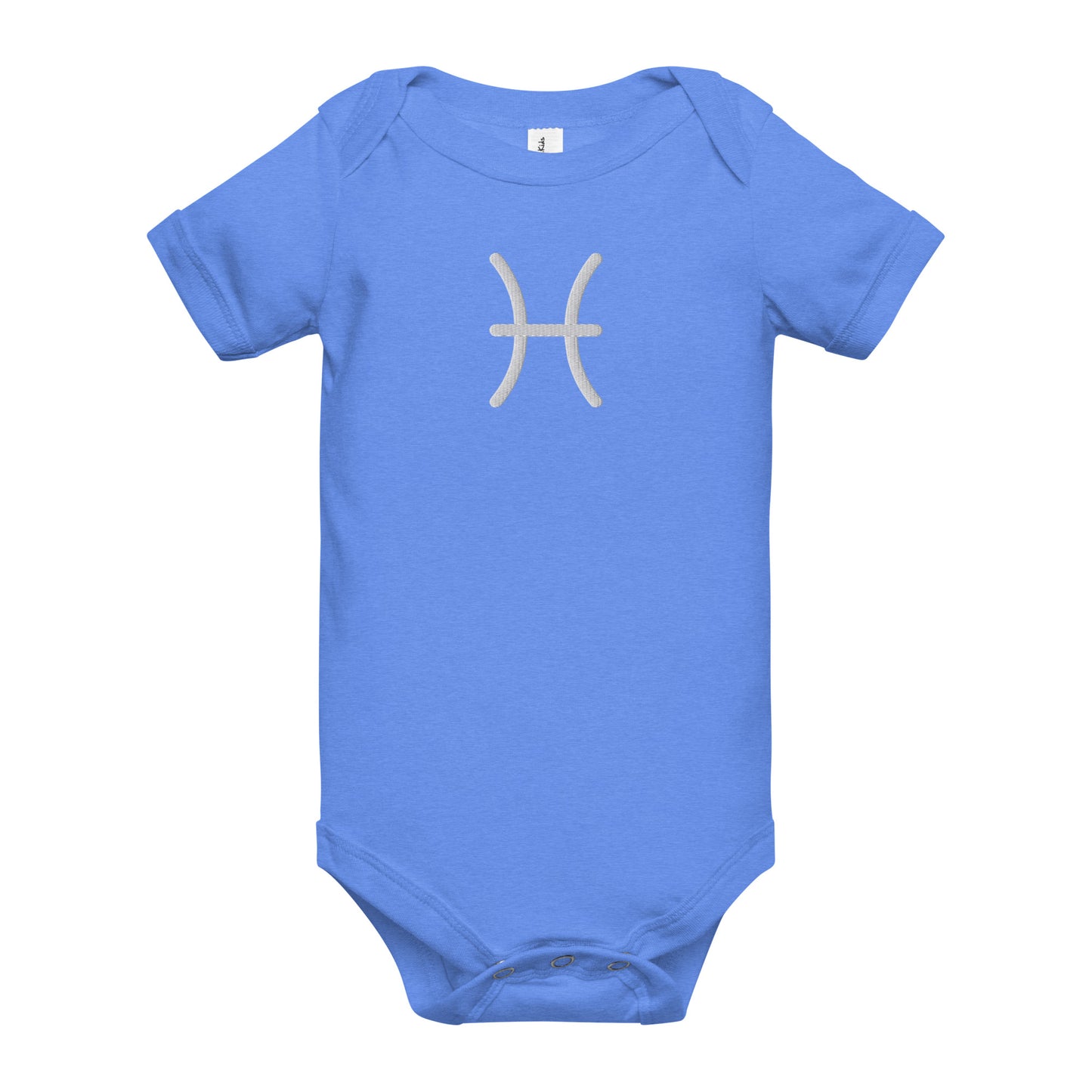 White Embroidered Pisces Baby short sleeve onesie