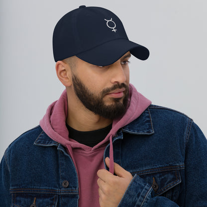 Mercury White Writing Dad hat