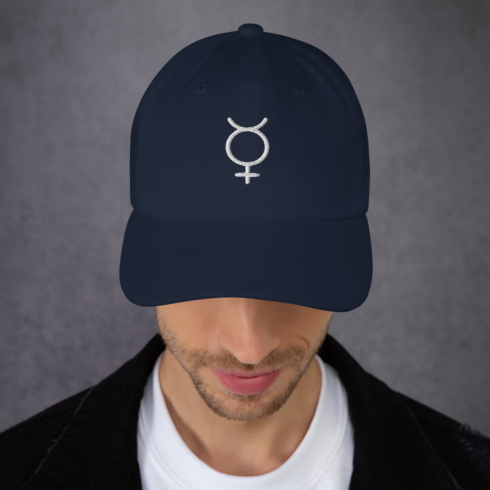 Mercury White Writing Dad hat