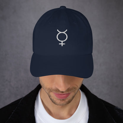 Mercury White Writing Dad hat