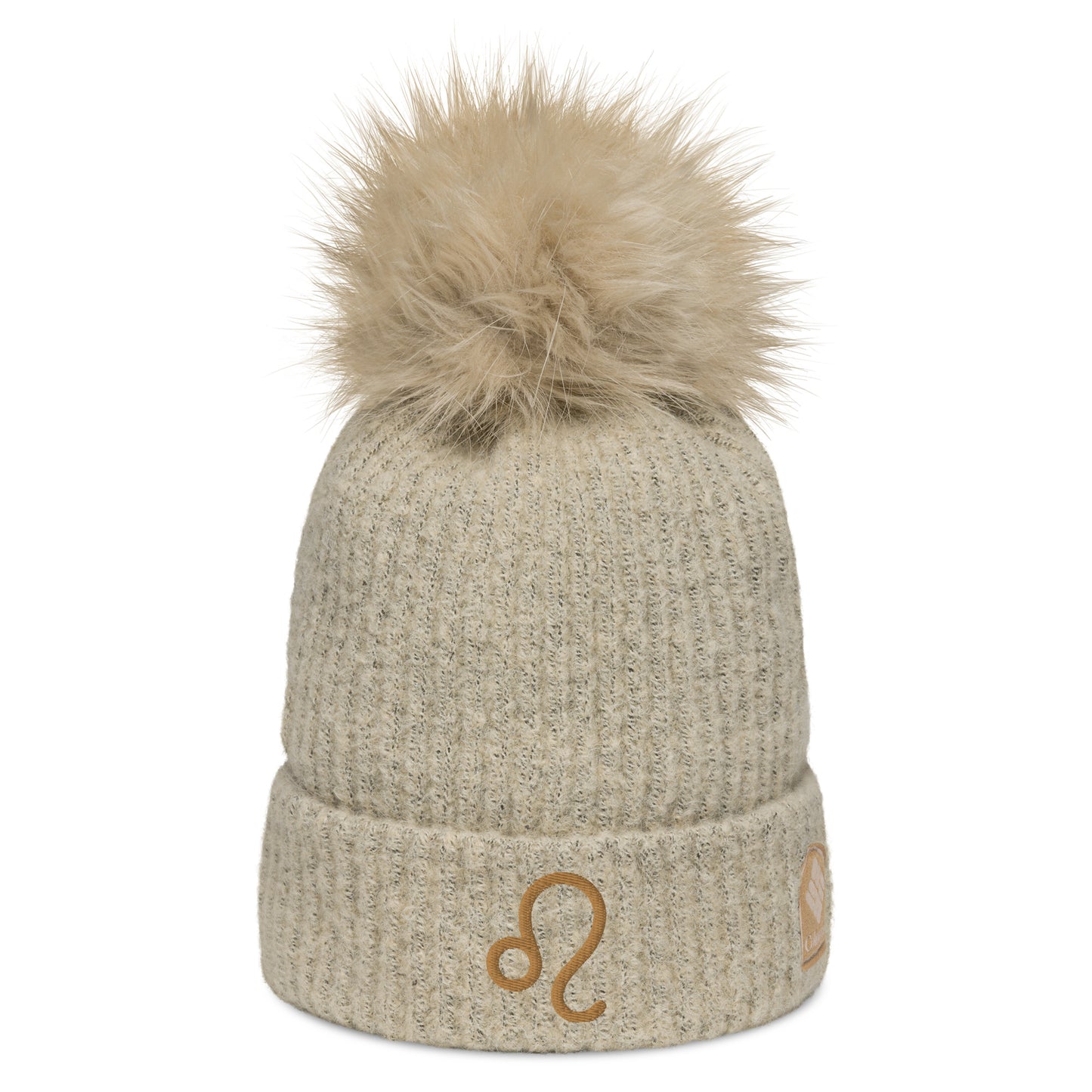 Leo in Old Gold Columbia pom-pom beanie