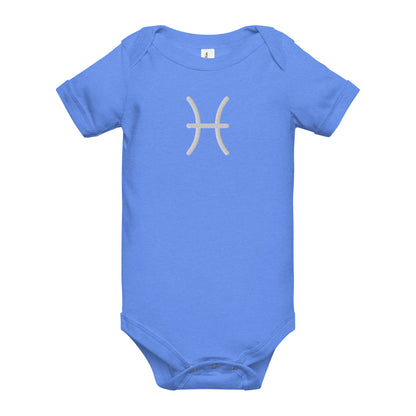 White Embroidered Pisces Baby short sleeve onesie