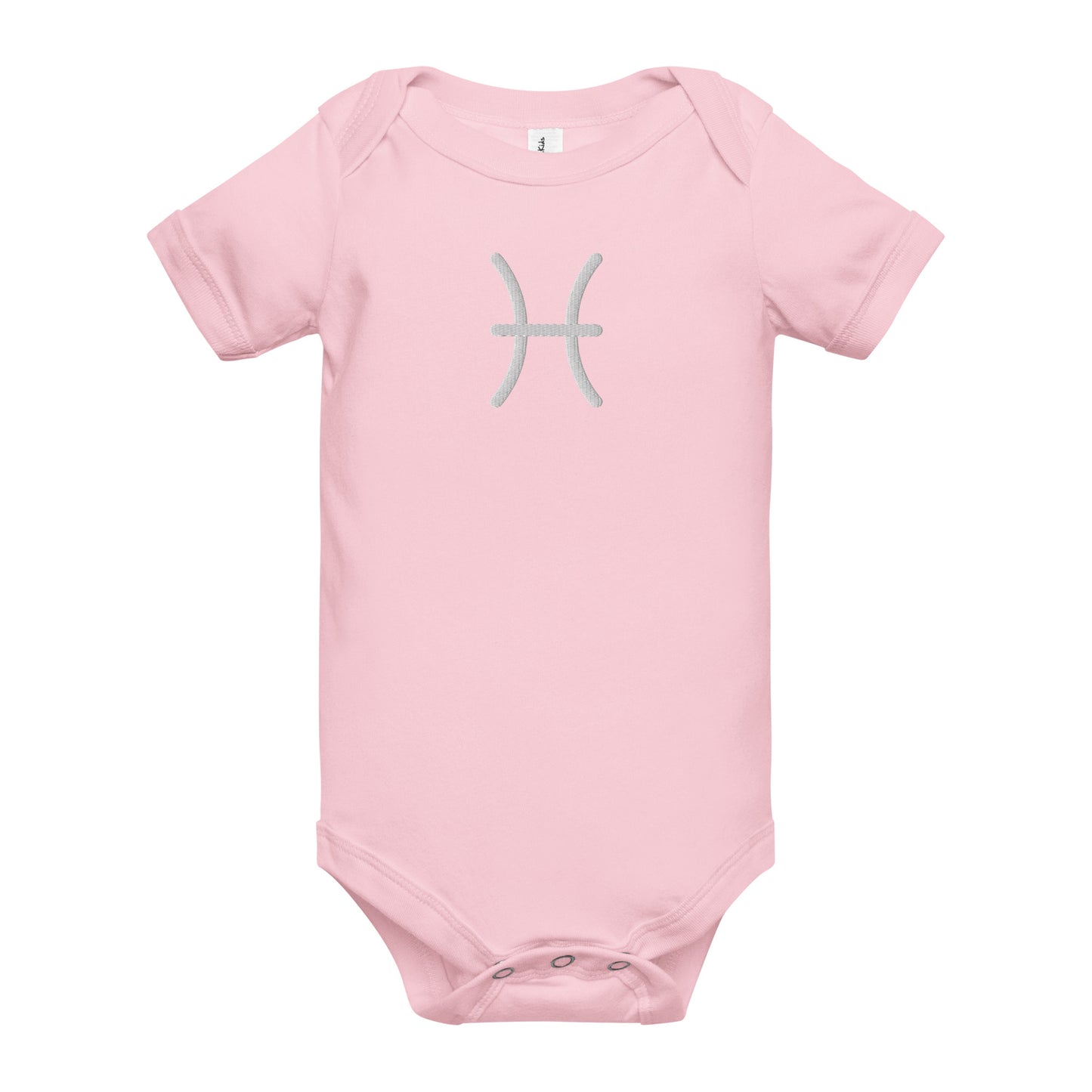 White Embroidered Pisces Baby short sleeve onesie