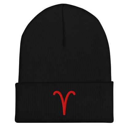 Red Aries Cuffed Beanie