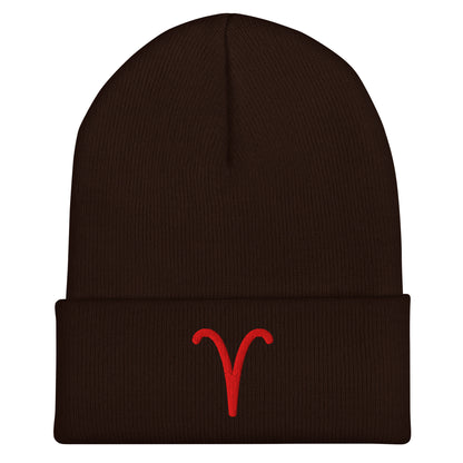 Red Aries Cuffed Beanie