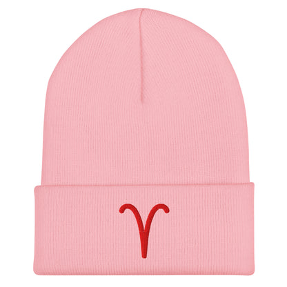 Red Aries Cuffed Beanie